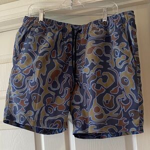 Todd Snyder Abstract Blue and Brown Swim Trunks Sz L.  SEE PICTURES. Box23